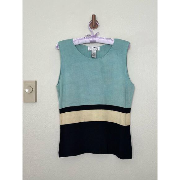 Vintage 100% Silk Alfani Colorblock Blue Black Yellow Knit Tank Top Retro - Picture 2 of 8